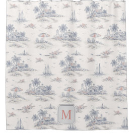 Küstliches tropisches französisches Toile-Monogram Duschvorhang