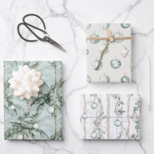 Küstliches Weihnachts-Wasserfarben-Palmen & Musche Geschenkpapier Set