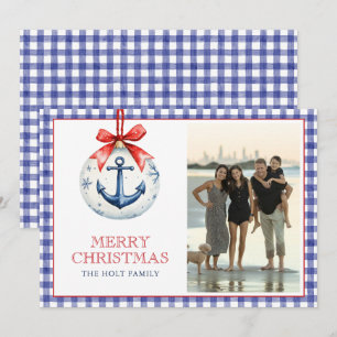 Küstliches Weihnachtsanker-Ornament Gingham Foto Feiertagskarte