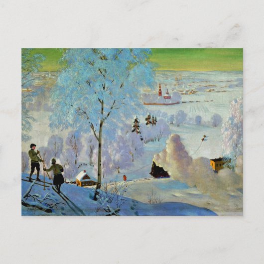 Kustodiev - Skiers Postkarte (Vorderseite)