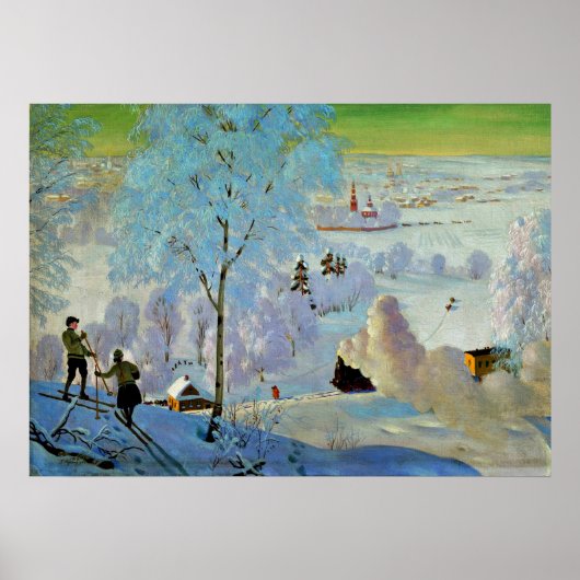 Kustodiev - Skifahrer Poster (Vorne)