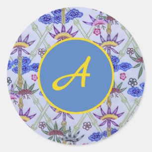 KUSTOM ERSTE RUNDSTÜCKE MIT BLUE FLOWERKEN RUNDER AUFKLEBER