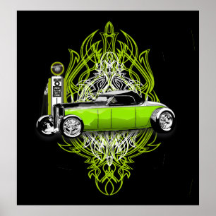Kustom Striping und 32 auf Schwarzem Poster