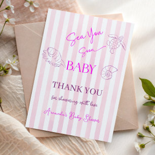 Küstrosa Streifen Mädchen Meer Bald Du Baby Shower Dankeskarte