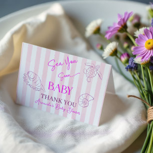 Küstrosa Streifen Mädchen Meer Bald Du Baby Shower Dankeskarte