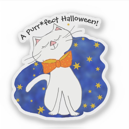 Kute Kitty Cat Starry Night Halloween Aufkleber (Vorderseite)