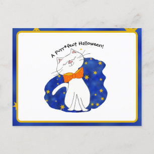 Kute Kitty Cat Starry Night Halloween Feiertagspostkarte