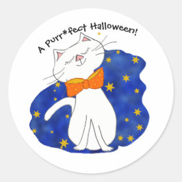 Kute Kitty Cat Starry Night Halloween Runder Aufkleber