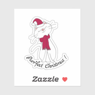 Kute Kitty White Cat Christmas Red Scarf Hat Aufkleber
