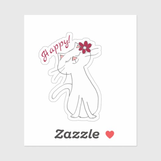 Kute Kitty White Cat Happy Aufkleber (Blatt)