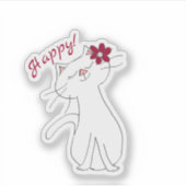 Kute Kitty White Cat Happy Aufkleber (Vorderseite)