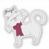 Kute Kitty White Cat Red Scarf Hugs Sticker (Vorderseite)
