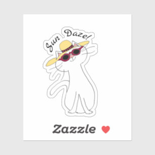 Kute Kitty White Cat, Strohhut, Sonnenbrille, Sun Aufkleber