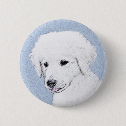 Kuvasz-Malerei - Niedliche Original Hunde-Kunst Button (Vorderseite)