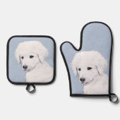 Kuvasz Malerei ungarischer Niedlicher Original Hun Ofenhandschuh & Topflappen-Set (Vorderseite)