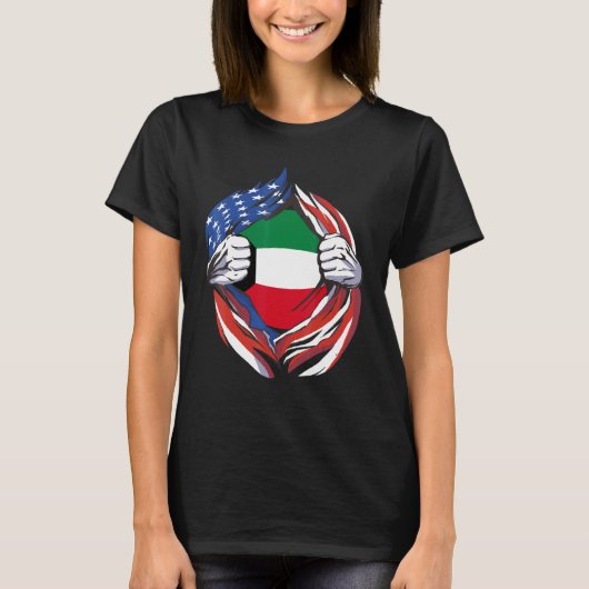 Kuwait Flag American Stolz auf mein kuwaitisches E T-Shirt (Vorderseite)