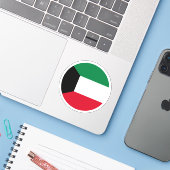 Kuwait Flag Round Sticker (Laptop mit iPhone)