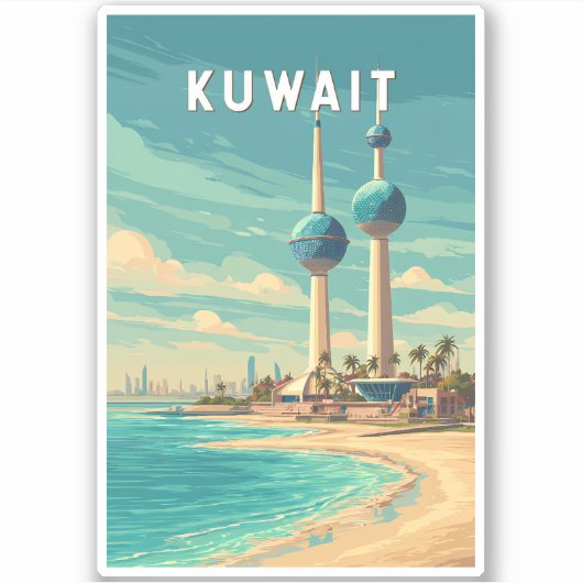 Kuwait Illustration Reise Kunst Vintage Aufkleber (Vorderseite)