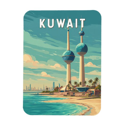 Kuwait Illustration Reise Kunst Vintage Magnet (Vertikal)