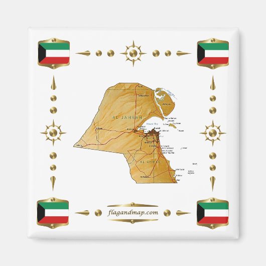 Kuwait Map + Flags Magnet (Vorne)