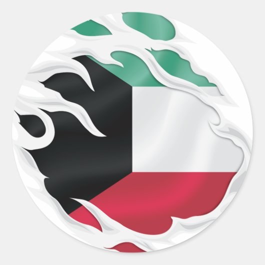 Kuwait Ripped Flag Classic Round Sticker (Vorderseite)