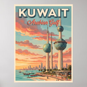 Kuwait-Türme Arabischer Golf Vintage-Reise Poster