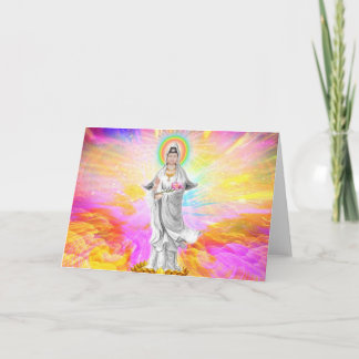 Kwan Yin Die Göttin des Mitgefühls mit rosa Karte
