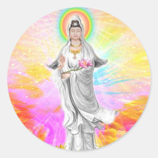 Kwan Yin Die Göttin des Mitgefühls mit rosa Runder Aufkleber