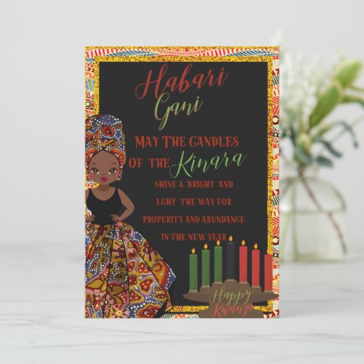 Kwanza Habari Gani Holiday Card Einladung (Stehend Vorderseite)