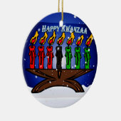 Kwanzaa Candle Kinara mit Schnee und Gruß Keramikornament (Rechts)
