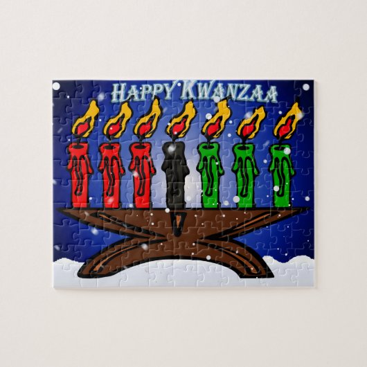 Kwanzaa Candle Kinara mit Schnee und Gruß Puzzle (Horizontal)