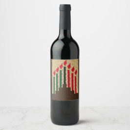 Kwanzaa Candles Crochet on Wine Bottle Label Weinetikett