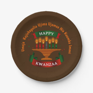 Kwanzaa Candles Red Black Green 7 Prinzipien 7" Pappteller