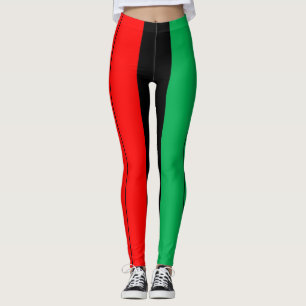 Kwanzaa Colors Red Black Green Stripes Pattern Leggings