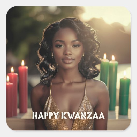 KWANZAA - FROHES KWANZAA - QUADRATISCHER AUFKLEBER (Vorderseite)