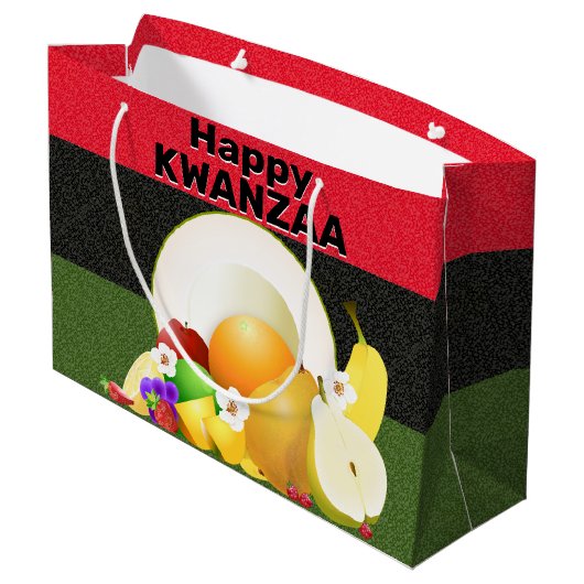Kwanzaa Fruit Cornucopia Große Geschenktüte (Rückseite Schrägansicht)