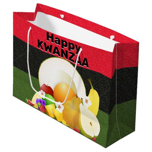 Kwanzaa Fruit Cornucopia Große Geschenktüte (Vorderseite Schrägansicht)
