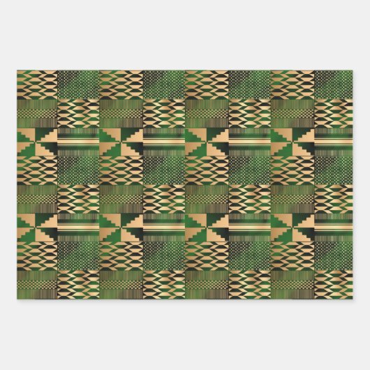 Kwanzaa Kente Print (grün/Gold) Geschenkpapier Set (Vorderseite 3)