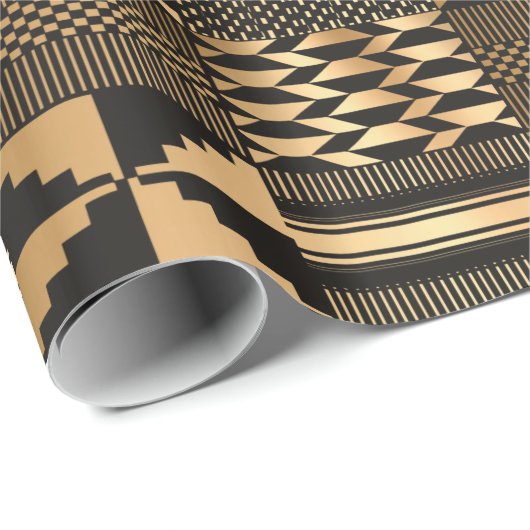 Kwanzaa Kente Print (Schwarz/Gold) Geschenkpapier (Rolleneckpunkt)