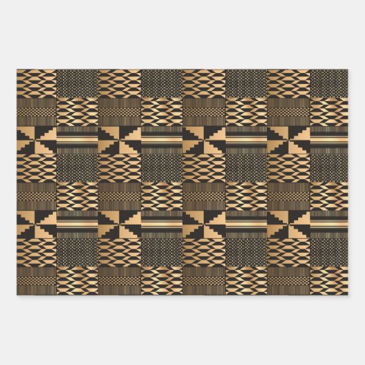 Kwanzaa Kente Print (Schwarz/Gold) Geschenkpapier Set (Vorderseite 2)