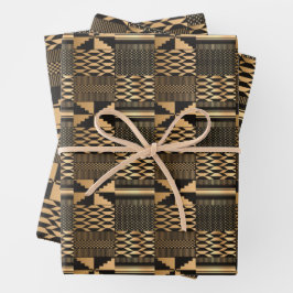 Kwanzaa Kente Print (Schwarz/Gold) Geschenkpapier Set