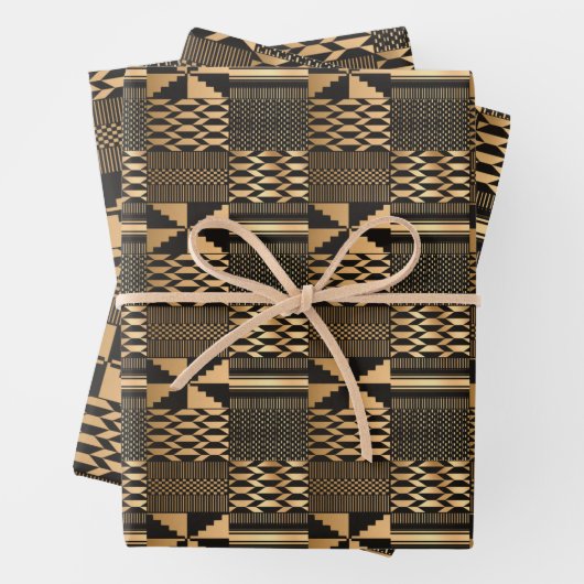 Kwanzaa Kente Print (Schwarz/Gold) Geschenkpapier Set (Beispiel)