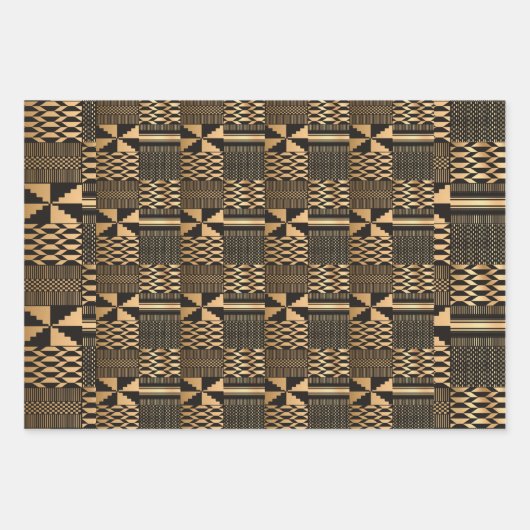 Kwanzaa Kente Print (Schwarz/Gold) Geschenkpapier Set (Vorderseite)