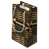 Kwanzaa Kente Print (Schwarz/Gold) Kleine Geschenk Kleine Geschenktüte (Rückseite Schrägansicht)