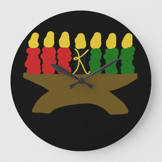 Kwanzaa-Kerzen-Entwurf Große Wanduhr (Vorderseite)