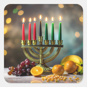 KWANZAA - KINARA -  QUADRATISCHER AUFKLEBER