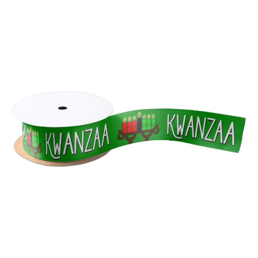 Kwanzaa mit Lit Kinara Candles auf Green Satinband (Spule)