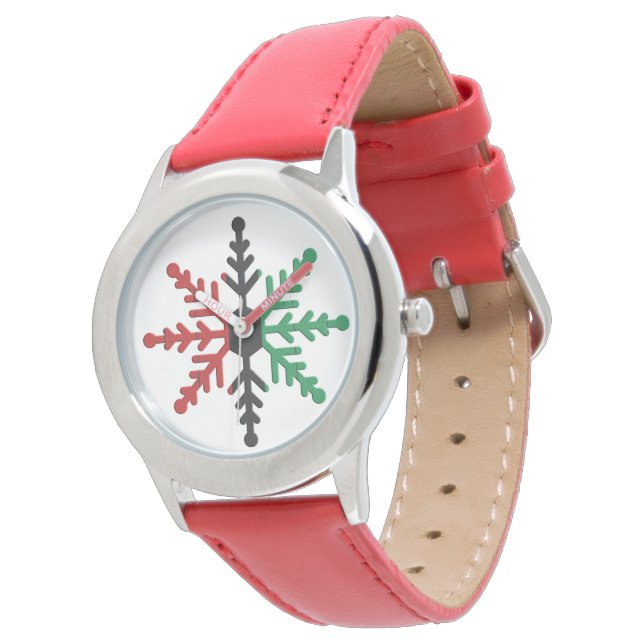 Kwanzaa Red Black Green Kinara Striping Snowflake  Armbanduhr (Schrägansicht)