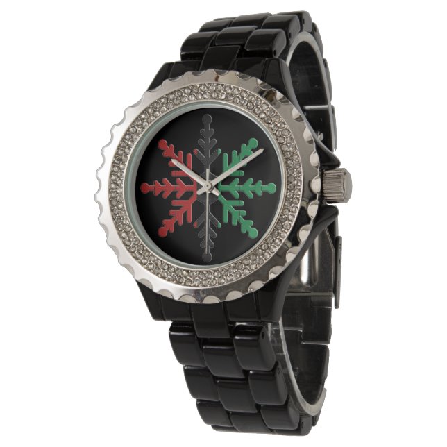 Kwanzaa Red Black Green Kinara Stripter Schneefloc Armbanduhr (Schrägansicht)