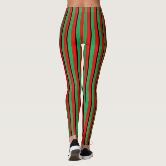Kwanzaa Red Black Green Kinara Striptes Muster Leggings (Rückseite)